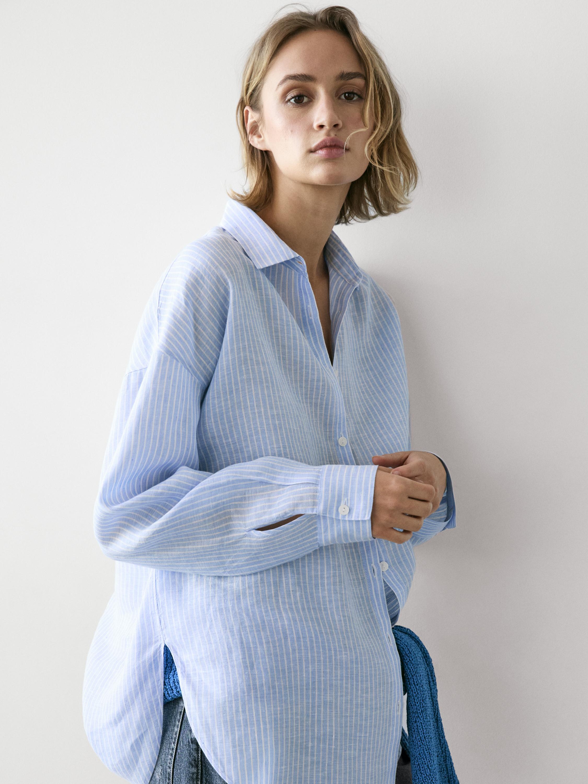 Flowing striped 100% linen shirt